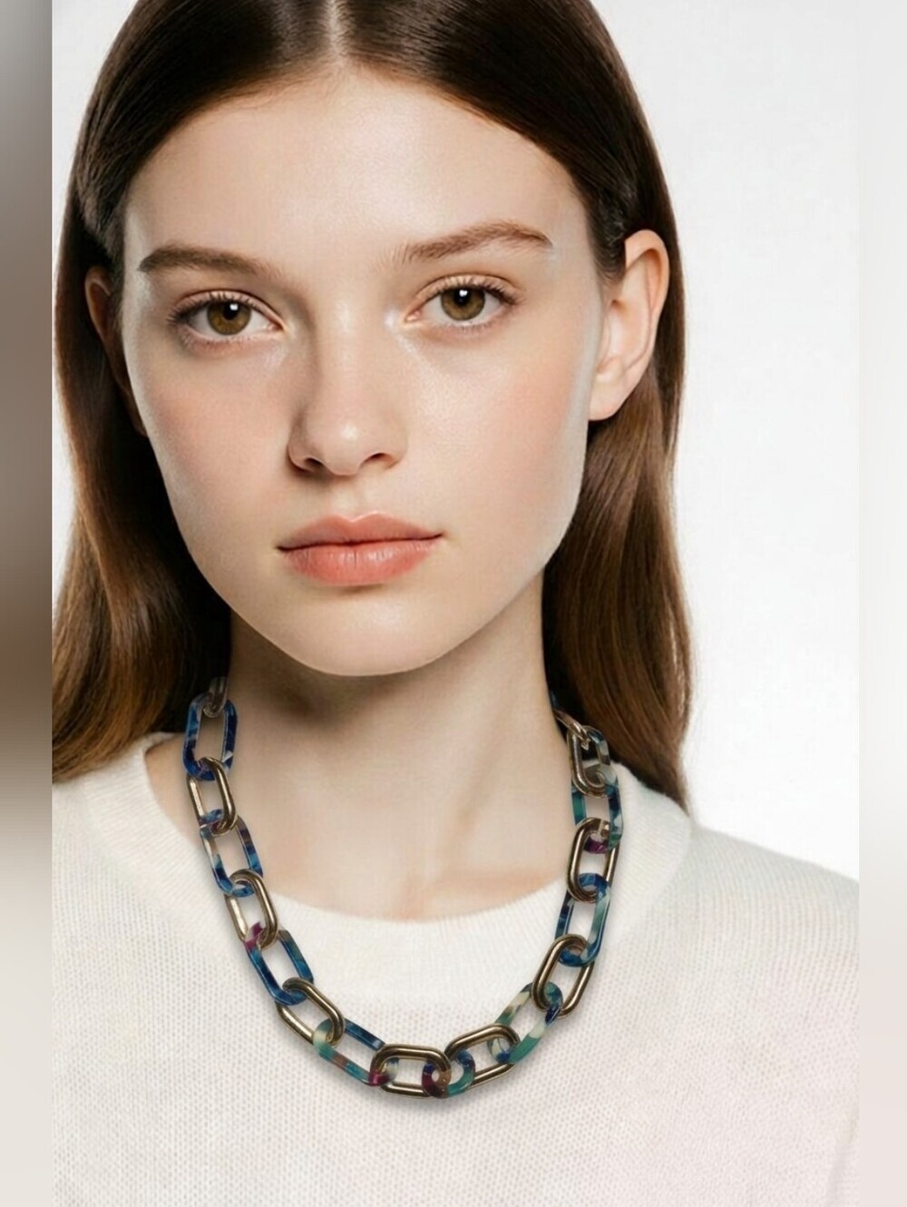 NWT NADINE WEST Confetti Acrylic Gold Chain Link Necklace ~23"